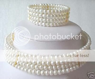 Stuning New 6mm White Pearl Necklace Bracelet set